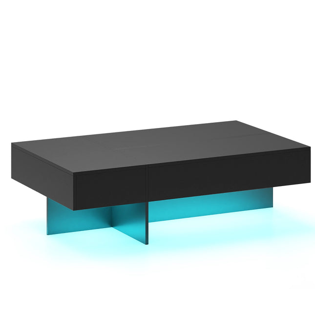 Black High-Gloss Coffee Table with LED Lights & 3 Drawers