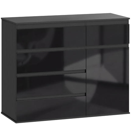Black High Gloss Sideboard with 5 Drawers & Adjustable Shelf