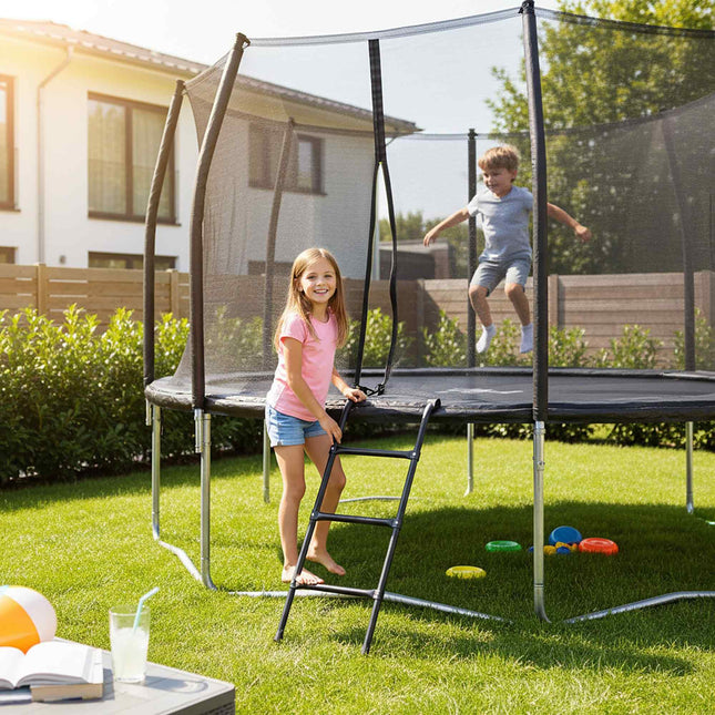 Black Hook-On Trampoline Ladder – Steel, Easy Fit