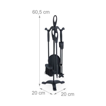 Black Iron Fireplace Tool Set – 5-Piece Accessory Holder