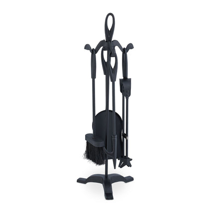 Black Iron Fireplace Tool Set – 5-Piece Accessory Holder