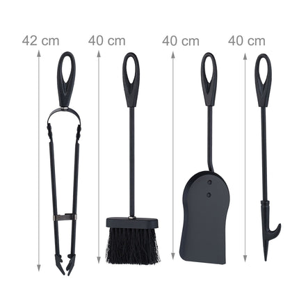 Black Iron Fireplace Tool Set – 5-Piece Accessory Holder