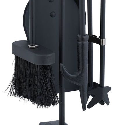 Black Iron Fireplace Tool Set – 5-Piece Accessory Holder