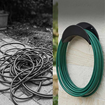 Black Iron Hose Holders, Set of 2 – Rustproof, Wall-Mount