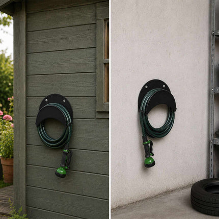 Black Iron Hose Holders, Set of 2 – Rustproof, Wall-Mount