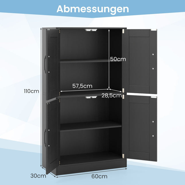 Black Kitchen Cabinet with 4 Doors & Adjustable Shelves