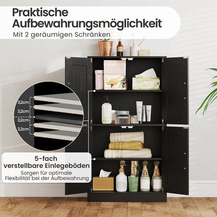 Black Kitchen Cabinet with 4 Doors & Adjustable Shelves