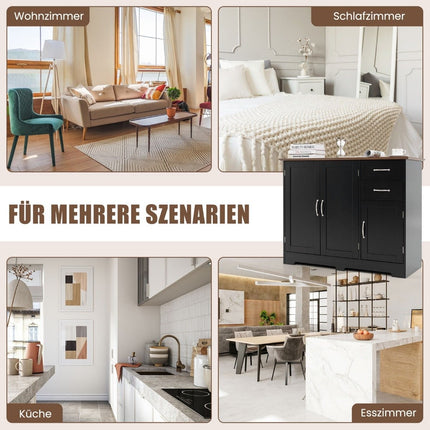 Black Kitchen Sideboard with Adjustable Shelves & Drawers