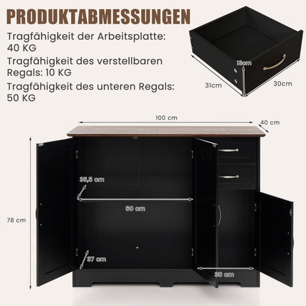 Black Kitchen Sideboard with Adjustable Shelves & Drawers