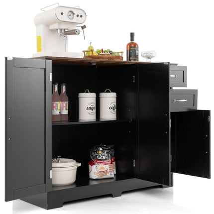 Black Kitchen Sideboard with Adjustable Shelves & Drawers