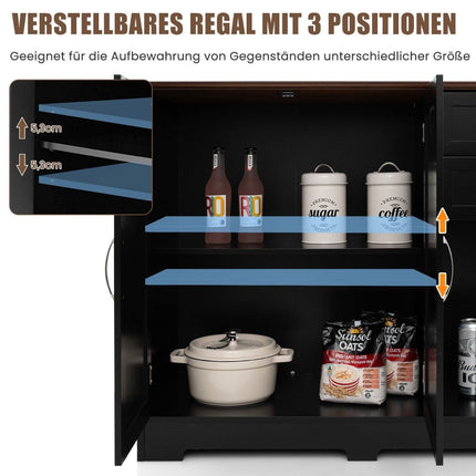 Black Kitchen Sideboard with Adjustable Shelves & Drawers