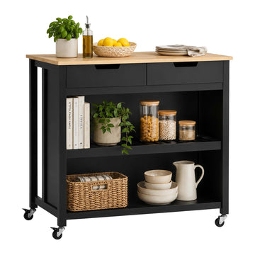 Black Kitchen Trolley with 2 Drawers and Seating