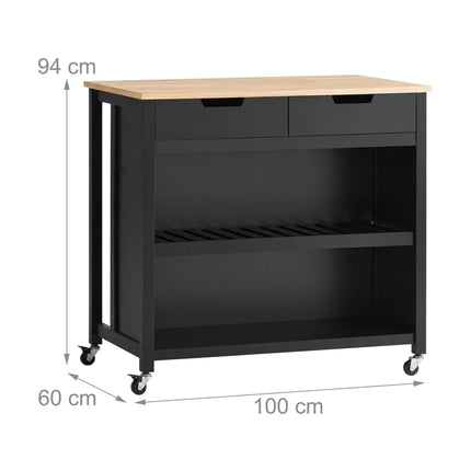 Black Kitchen Trolley with 2 Drawers and Seating