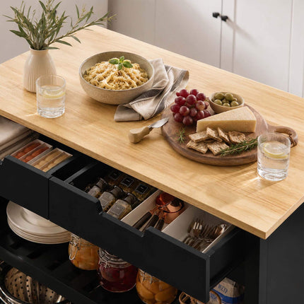 Black Kitchen Trolley with 2 Drawers and Seating
