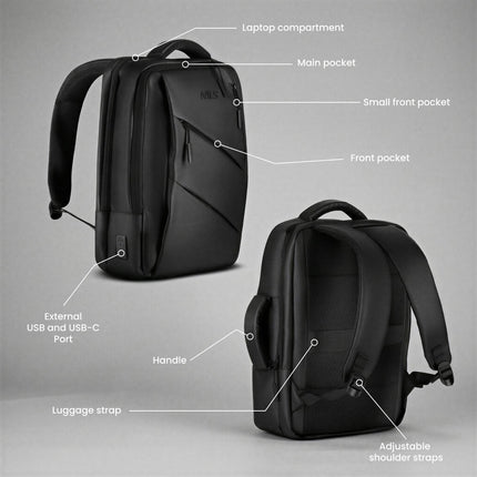Black Laptop Backpack, USB-C Port, 15L Capacity