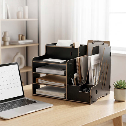 Black MDF Document Organiser with File Holder
