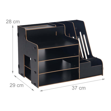 Black MDF Document Organiser with File Holder