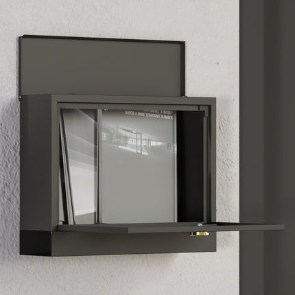 Black metal mailbox with window & key lock, 36.5x11.5x29cm