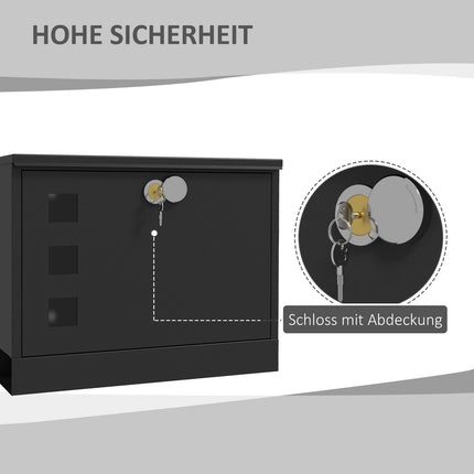 Black metal mailbox with window & key lock, 36.5x11.5x29cm