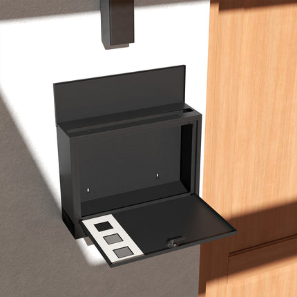 Black metal mailbox with window & key lock, 36.5x11.5x29cm