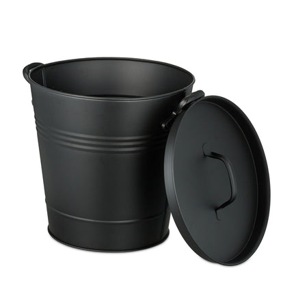 Black Metal Ash Bucket with Lid – 19 Litres