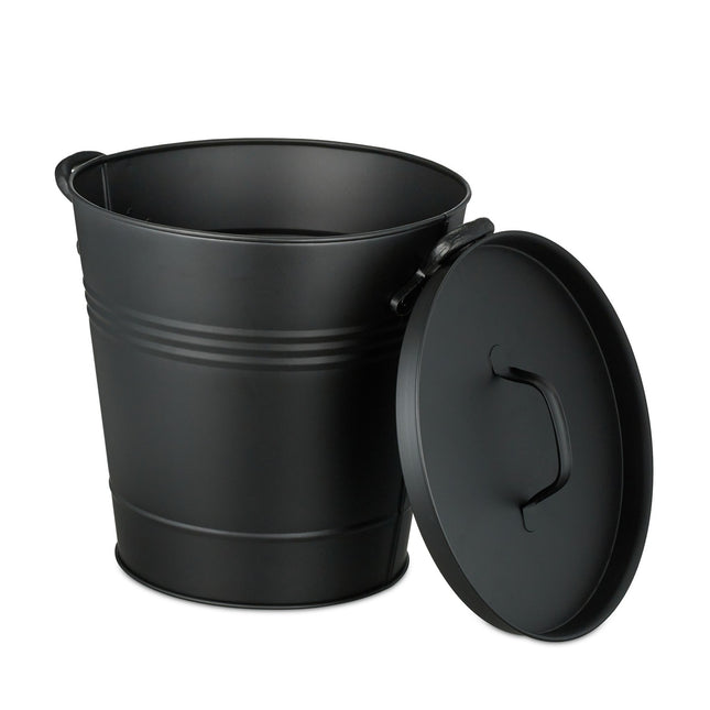 Black Metal Ash Bucket with Lid – 19 Litres