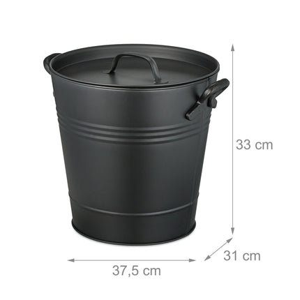 Black Metal Ash Bucket with Lid – 19 Litres