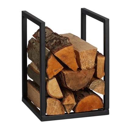 Black Metal Firewood Rack – Small Log Storage Holder