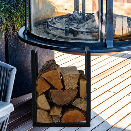 Black Metal Firewood Rack – Small Log Storage Holder