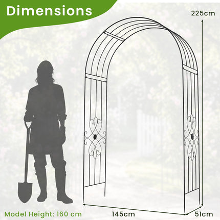 Black Metal Garden Arch Trellis with Ground Stakes