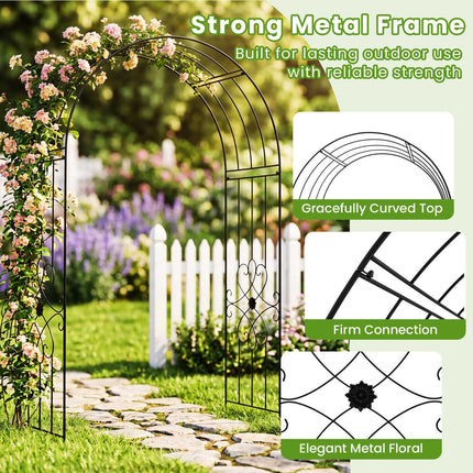Black Metal Garden Arch Trellis with Ground Stakes