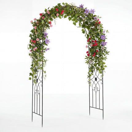 Black Metal Garden Arch Trellis with Ground Stakes