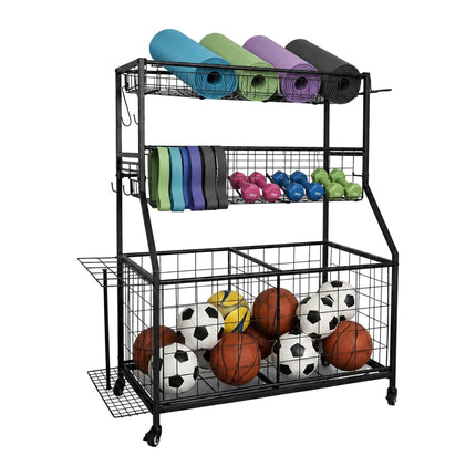 Black Metal Sports Equipment Trolley with Wheels