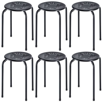 Black Metal Stackable Daisy Design Stools, Set of 6