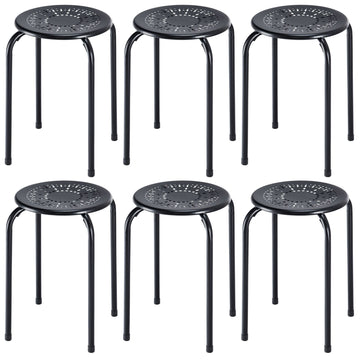 Black Metal Stackable Daisy Design Stools, Set of 6