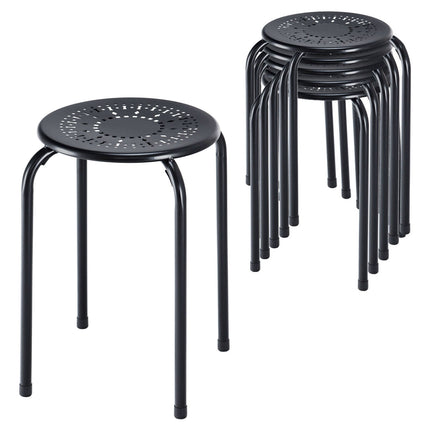 Black Metal Stackable Daisy Design Stools, Set of 6