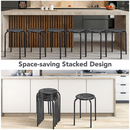 Black Metal Stackable Daisy Design Stools, Set of 6
