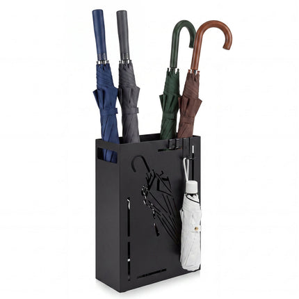 Black Metal Umbrella Holder Rack with Drip Tray