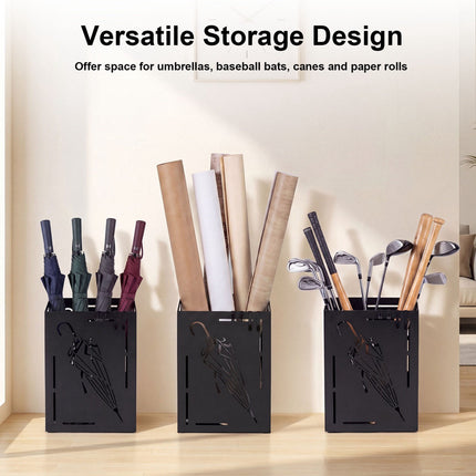 Black Metal Umbrella Holder Rack with Drip Tray