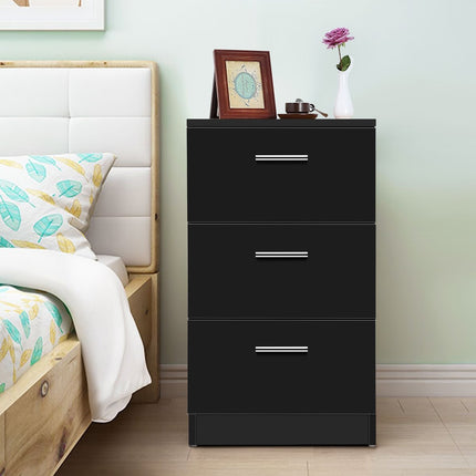 Black Nightstand with 3 Drawers, 38 x 67 x 35 cm