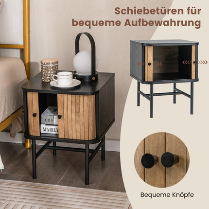 Black Nightstand with Sliding Doors, 40 x 39 x 49 cm