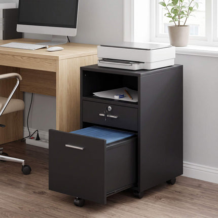 Black Office Rolling Cabinet, 2 Drawers, Lockable, 40x40x65 cm