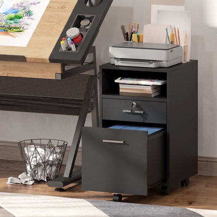 Black Office Rolling Cabinet, 2 Drawers, Lockable, 40x40x65 cm