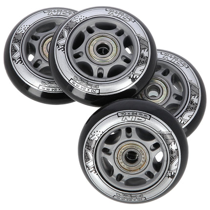 Black PU 70x24 82A Wheels & ABEC-9 Bearings Set