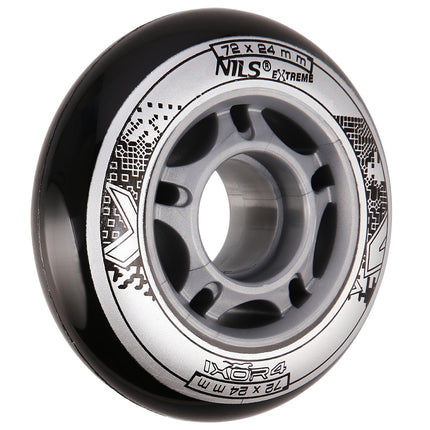Black PU Skate Wheels, 72x24mm, 82A, Set of 4