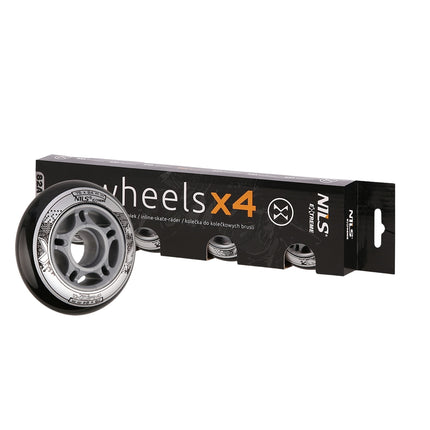 Black PU Skateboard Wheels, 76x24mm, 82A, Set of 4
