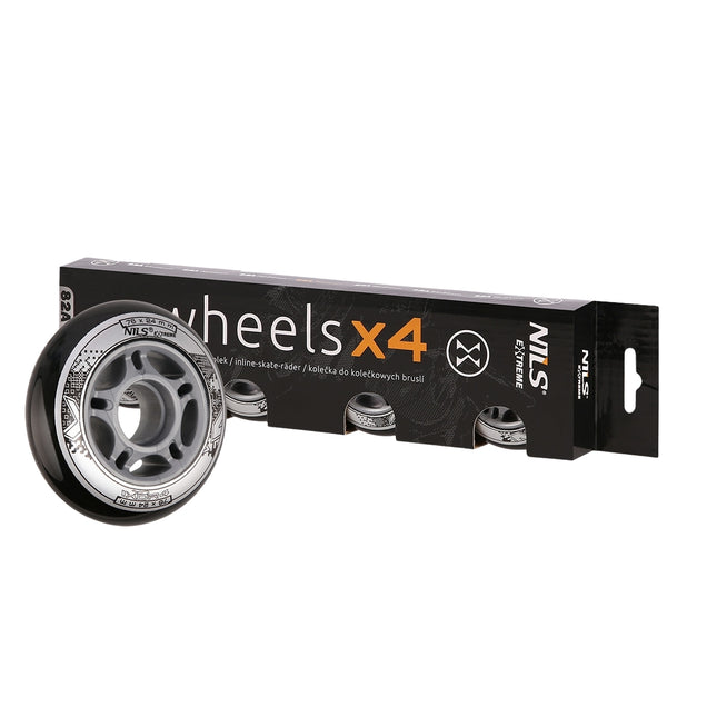 Black PU Skateboard Wheels, 76x24mm, 82A, Set of 4