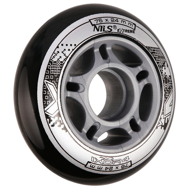 Black PU Skateboard Wheels, 76x24mm, 82A, Set of 4
