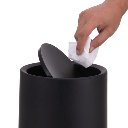 Black Plastic Bathroom Bin with Swing Lid, 6L Capacity
