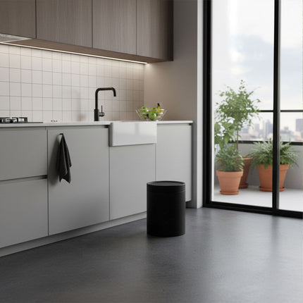 Black Plastic Bathroom Bin with Swing Lid, 6L Capacity
